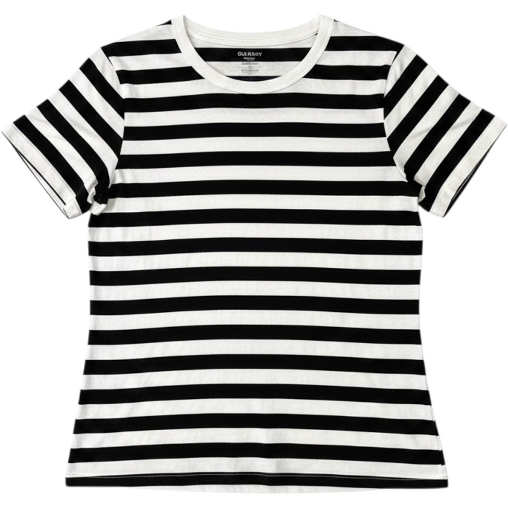 Old Navy Everywear Black White Striped Crew Neck Cotton Tee Shirt XL